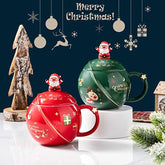 Cute Christmas Mug With Lid And Spoon, Mug Gift Red 450ml/15oz